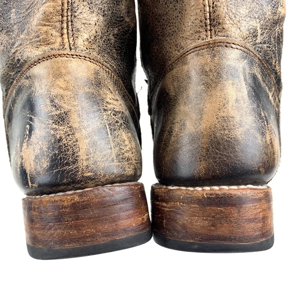 Bedstu Tall Leather Boots Manchester Distressed Brown Lace Back Low Heel Size 9 - Picture 10 of 12
